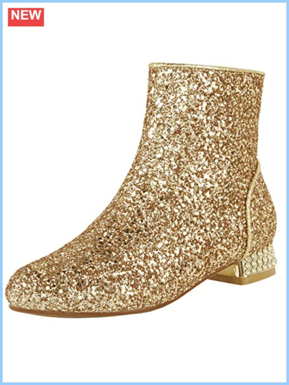 Sequin Ankle Boots Low Chunky Heel Sparkly Glitter Booties